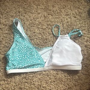 SHEIN Blue and White Asymmetrical Bikini Top
